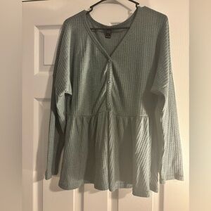 Women's Button-Down Waffle Knit Top - Green